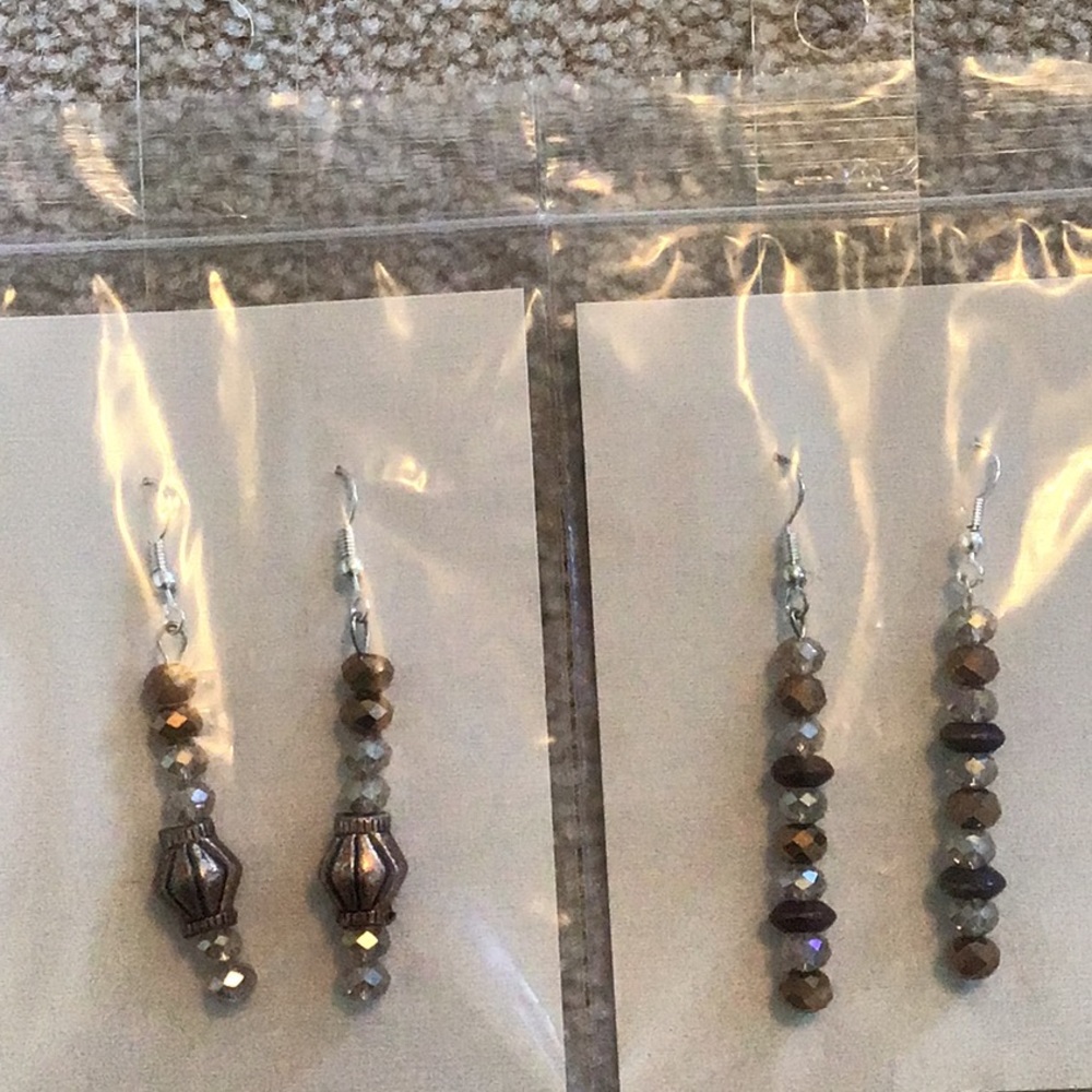 Pierced Earrings 2 Sets Brown Bronze Crystals NWOT